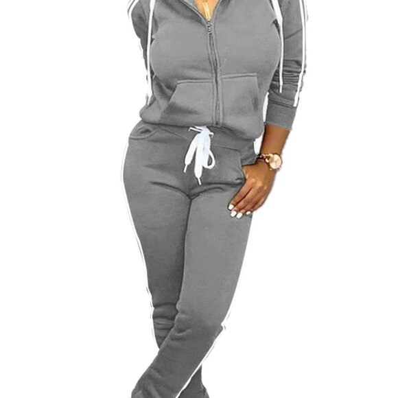 Pants - XL Full Zip Hoodie & Sweatpants Set, Polyester Spandex, Workout Loungewear